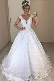 Brazilian Style Lace Bride Dresses Wedding 2020 With Beaded V Neckline Bridal Dresses Lace Lace Bride Classic Wedding Gowns
