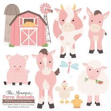 Premium Soft Pink Farm Animals Clip Art Vectors Soft Pink Etsy Animal Clipart Farm Animals Farm Birthday