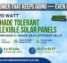 120 Watt Shade Tolerant Flexible Solar Panel - Sunpower A+ Grade 24.4%  Efficient Cells