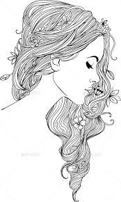 Simply download then print on your favourite paper and colour! Young Woman With Flowers By Cofeee Portrait Of Young Beautiful Woman With Flowers Coloring Book Art Coloring Pages Art Drawings Sketches