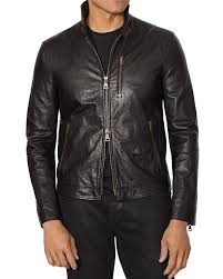 garment wash slim fit leather jacket