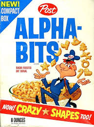 The cereals are made of letters from the alphabet. Alpha Bits Cereal Box Cereal Cereal Box Retro Recipes