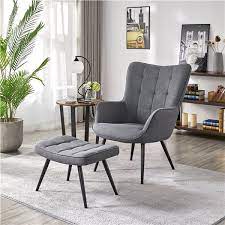 Smilemart Modern Accent Chair And Ottoman Set Contemporary Upholstered Lounge Chair Biscuit Tufting Gray Fabric Walmart Com Chair And Ottoman Set Chair And Ottoman Linen Lounge Chair