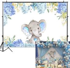 Blue Baby Elephant Birthday Photo Background Forest Animals Birthday Photography Backdrop Baby Shower Birthday Party Banner Backdrops Wish