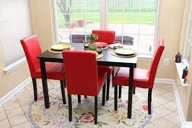 5 Piece Red Leather 4 Person Table And Chairs Dining Dinette Dining Room Furniture Sets Dining Table Chairs Dining Table Marble Cheap Dining Room Sets