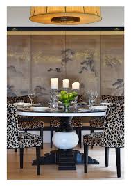 Botero Table Leopard Print Velvet Dining Chairs Contrast Against An Antique Chinese Screen Balmoral Apartment Velvet Dining Chairs Home Decor Interior Design