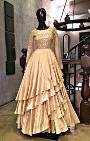 Beautiful Satin Asymetric Layered Gown With Beautiful Embroidery Western Gown Design Beautiful Pakistani Dresses Indian Gowns Dresses
