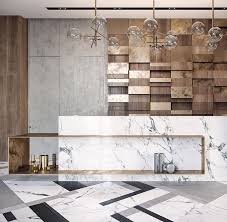 Beautiful Combo Of Colour And Material Palette Geometric Designs And Planes Lobby Design Contemporary Kitchen Renovation Reception Desk Design