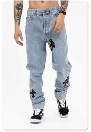 | fast free shipping worldwide + 30% extra discount at checkout! Leather Cross Chrome Hearts Denim Jeans Streetgarm