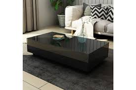 Simple modern white home living room wooden storage tea table desk nordic coffee table with drawers. Modern Coffee Table 4 Drawer Storage Shelf High Gloss Wood Living Room Furniture Black Kogan Com