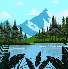 Natural Landscape Drawing Mountain Lake Trees Decoration Free Vector In Adobe Illustrator Ai Ai Format Encapsulated Postscript Eps Eps Format Format For Free Download 4 71mb
