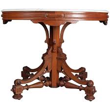 Antique Victorian Eastlake Carved Walnut And Marble Pedestal Parlor Table Parlor Table Dining Table In Kitchen Eastlake