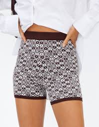 Piece is knitted top down with rib. Floral Knit Shorts In Print Glassons