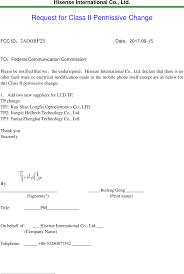 Please note that there has been no change in management and in range of product / services we offer. F23 Smartphone Cover Letter Fcc Pcii Change Request Cover Letter Hisense