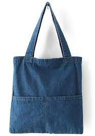 Navy Pockets Denim Bag Sheinside Com Canta Modelleri Canta Yapim Tarifleri Canta