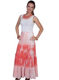 Scully Cantina Womens Coral 100 Cotton Full Length Tie Dye Skirt Tie Dye Skirt Womens Skirt Western Skirts