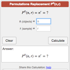 Enter n and r, to get the permutations. Permutation With Replacement Calculator