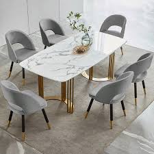 Modern Upholstered Light Gray Deep Gray Dining Chair Velvet Pu Leather Side Chairs Set Of 2 Dining Table Marble Dining Table Gold Faux Marble Dining Table