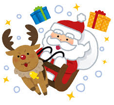 トナカイのソリに乗って走るサンタのイラスト | かわいいフリー素材集 ...