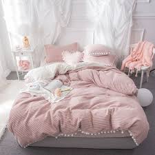 Hot Sale Decbest 4pcs Double Sided Flannel Bedding Sets Solid Color Wavy Stripes Thickening Duvet Cover Online N In 2020 Pink Bed Sheets Girls Bedding Sets Comfy Bed