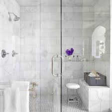 Large Carrara Rectangle Tiles And Hex On Floor Size Does Not Appear To Be 6 X 12 As Marble Bathroom Designs Bathroom Design Inspiration White Marble Bathrooms