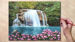 Waterfall acrylic painting on canvas. Acrylic Painting Hidden Waterfalls Landscape Youtube