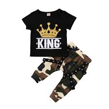 us 5 63 6 off fashion toddler kids baby boys king tops t shirt camo pants outfits clothes in clothing sets from mother kids on aliexpress