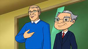 An Animated Bill Gates With Warren Buffett In A Secret Millionaires Club Episode Entrepreneur Millionaires Club People Around The World Warren Buffett