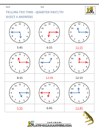 clock worksheets quarter past and quarter to