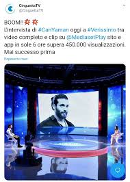 Prima volta a verissimo per can yaman, l'attore turco del momento grazie al successo delle serie tv bitter sweet e daydreamer (attualmente in onda su canale 5 ogni sabato e domenica pomeriggio). Sen Cal Kapimi Can Yaman On Twitter The Interview Video Can Yaman Gave To Verissimo Today Surpassed 450 000 Views On Mediaset Play Site And Application In Just 6 Hours