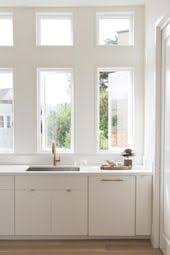 White Flat Front Cabinets With Gold Hardware Transitional Kitchen White Paneling White Modern Kitchen Flat Panel Cabinets