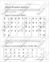 The purpose of this worksheet is to test a young student on which letters he or she can recognize on a page. Alphabet Recognition Assessment Printable Assessment Tools