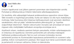 Explore tweets of group bahan coli (telegram) @kusurga79 on twitter. Dmitry Gurbanov Auf Twitter Kavi Niinkuin Oli Ennustettu Halla Aho Puolustaa Orbania Joka Teki Itsensa Diktaattoriksi Taman Maaritelman Mukaan Esim Venaja On Demokraattinen Vatio Taman Takia Perussuomalaisten Kanssa Ei Pitaisi Tehda Yhteistyota