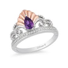 Enchanted Disney Ariel Amethyst And 1 10 Ct T W Diamond Tiara Ring In Sterling Silver And 10k Rose Gold Size 7