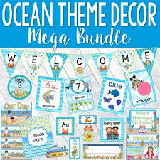 Changing classroom decorations to follow along with lesson plans or specific holidays throughout the year makes learning fun. Ocean Theme Classroom Decor Bundle Editable Ocean Theme Decor Tpt