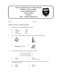 Year 4 kssr science paper by peter heng 4633 views. Year 5 Science Test Paper Ice Liquids