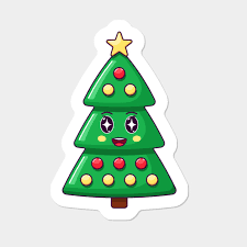 Cartoon Kawaii Christmas Tree With Star Strucking Face Stickers By Dmitrymayer Design By Humans Kawaii Christmas Face Stickers Kawaii