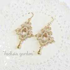 2番人気 再販14 タティングレース ミニシャンデリアピアス ベージュ ラメ タティングレース タッチングレース ビーズアクセサリー