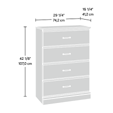 After assembled, the 4 drawer dresser measures to be 42.89h x 29.04w x 17d. Sauder Select 4 Drawer Chest 419152 Sauder Sauder Woodworking