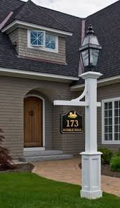 Lamp Post With Sign Love The House Too But If I Had This Lamp Post I D Have The Lantern The Same Color As Outdoor Lamp Posts Front Yard Lighting Outdoor Lamp