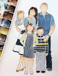 5 Person Digital Or Watercolor Portrait Family Drawing Family Sketch Custom Watercolor Portrait