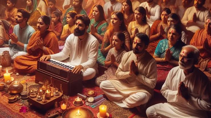 Devotional Kirtan during sacred rites, AI generated