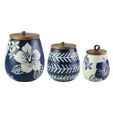 Each of these beautiful canisters has its own unique floral design, but the color scheme is the same. Blue Floral Wood Lid Canisters Set Of 3 Kirklands