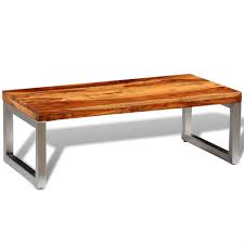 It's constructed of stainless steel with a glorious slab of black walnut wood. Solid Sheesham Wood Coffee Table With Steel Leg