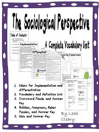 The Sociological Perspective Complete Vocabulary Unit Sociology Quotes High School Electives Social Studies Teacher