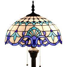Tiffany Style Floor Standing Lamp 64 Inch Tall White Blue Stained Glass Baroque Shade 2 L Tiffany Style Floor Lamps Stained Glass Floor Lamp Tiffany Floor Lamp