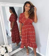 Ax Paris Rust Polka Dot Frill Midi Wrap Dress New Look
