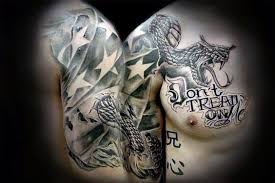 American Flag Chest Tattoo Black And Grey 40 Dont Tread On Me Tattoo Designs For Men Liberty Ink Tattoos For Guys Tattoo Designs Tattoo Designs Men