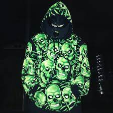 Supreme Glow In The Dark Skull Pile Hooded Sweatshirt Classic Bomber Jacket Style Icons Hooded Sweatshirts