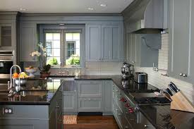 Contemporary Kitchen With Blue Cabinets Cost Details Available Grey Painted Kitchen Diy Kitchen Cabinets Makeover Grey Kitchen Designs